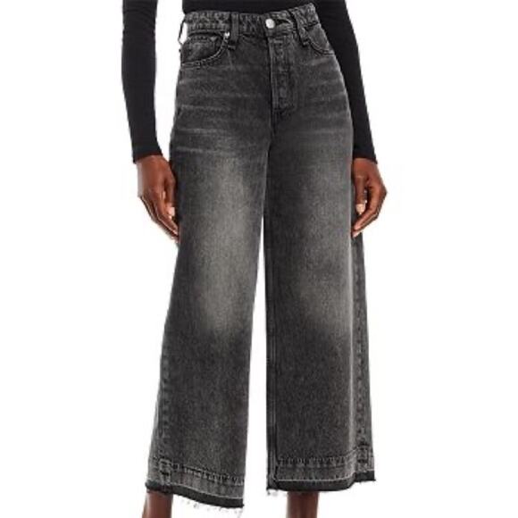 NWT Rag & Bone Maya High Rise Shorty Wide Leg Jeans in Black Opal Size 34 - Picture 1 of 16